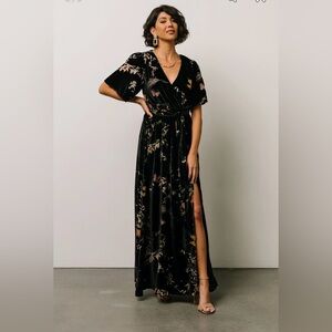 Baltic Born Uma Velvet Maxi Dress - Black Butterfly Print, Size XL